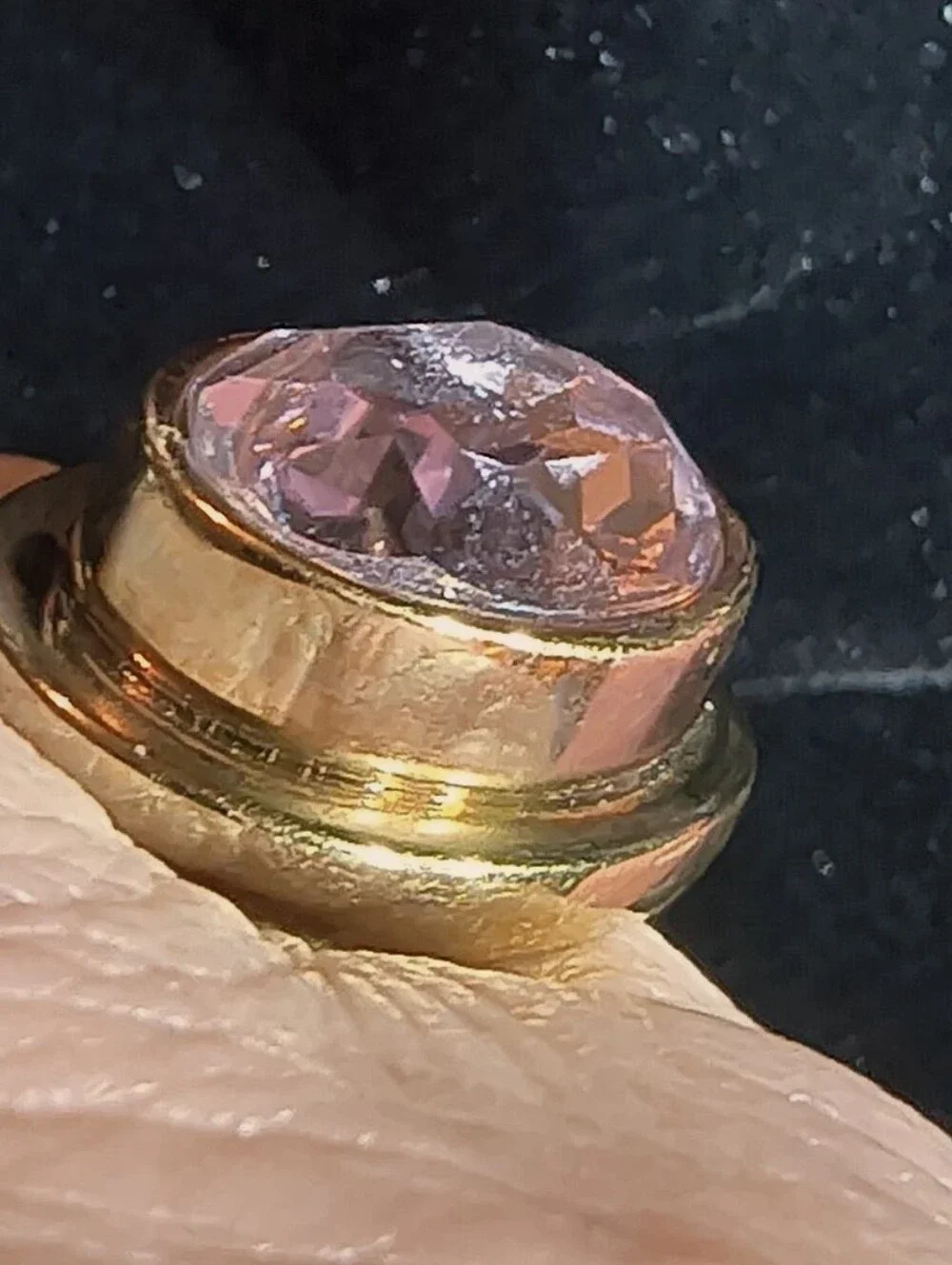 Vintage 1993 Pink AAA+ CZ Gold Plated East West Statement Ring Size 7.5